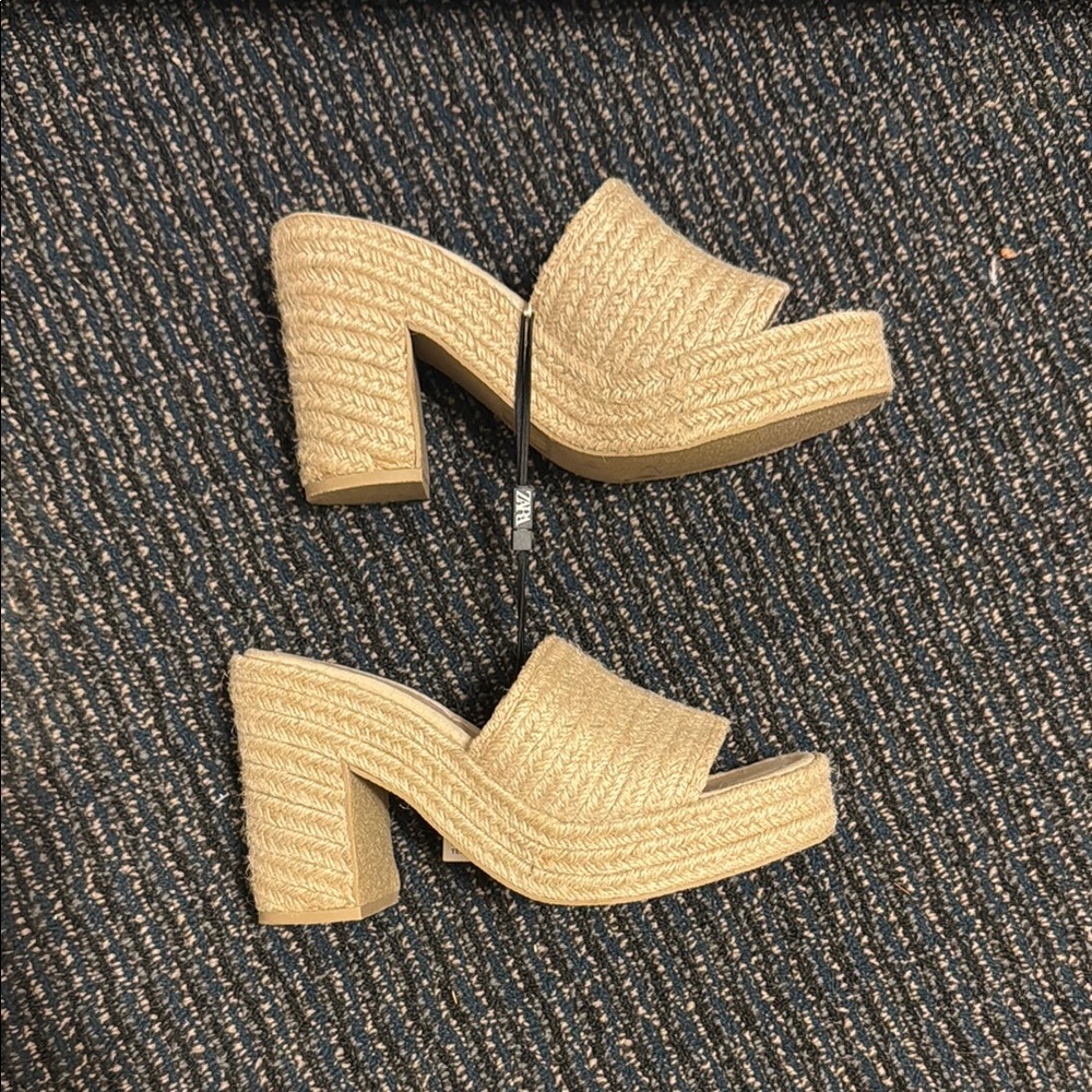 ZARA Women’s Beige Woven Platform Heels